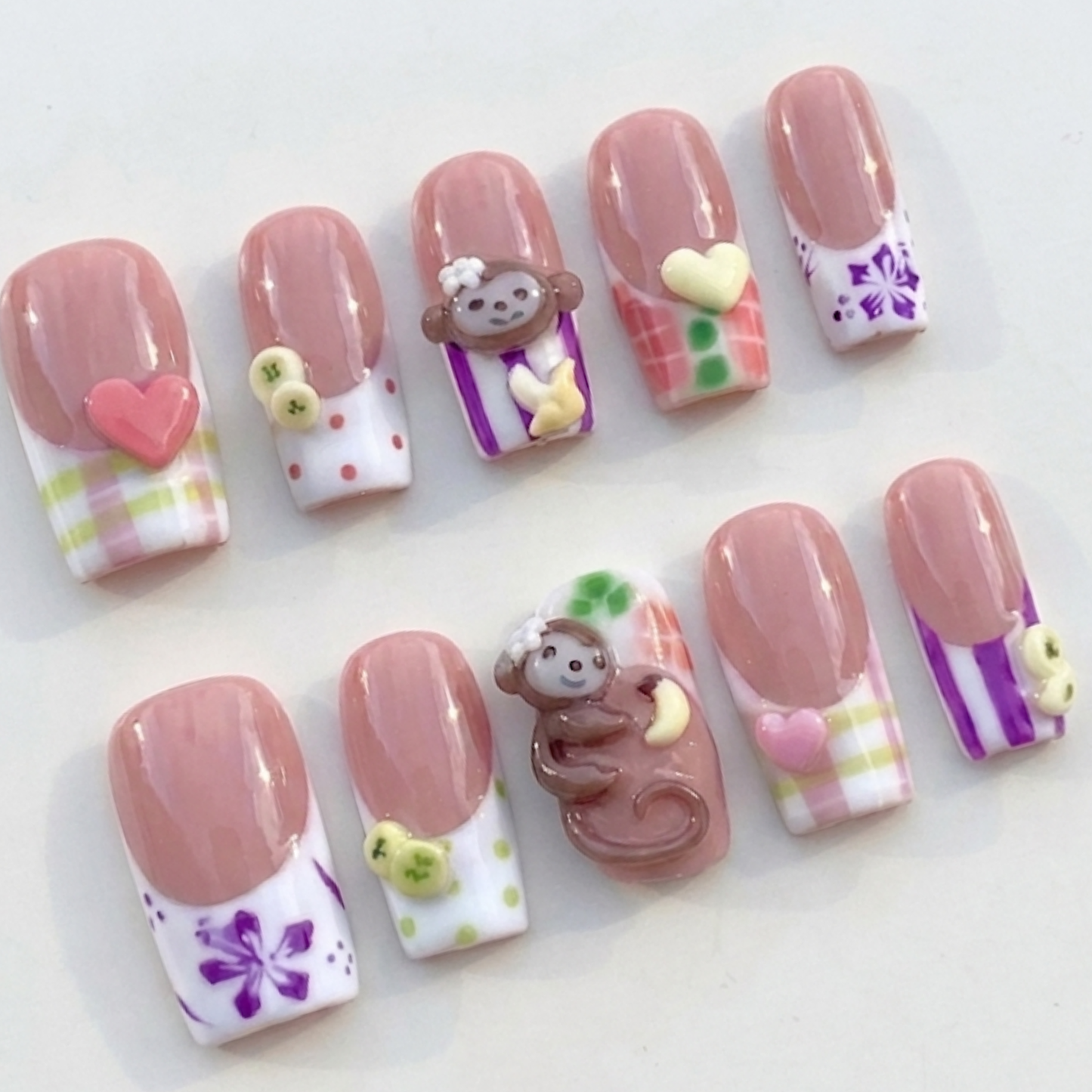 Kawaii Monkey Banana Gingham