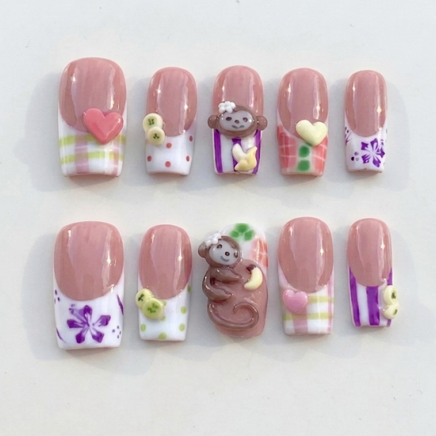 Kawaii Monkey Banana Gingham