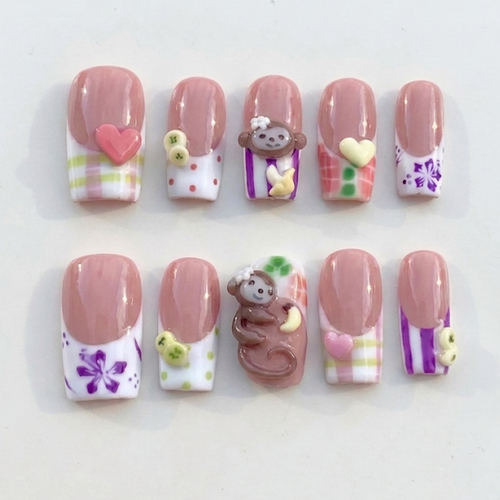 Kawaii Monkey Banana Gingham